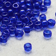 8/0 Grade A Round Glass Seed Beads, Transparent Colours, Blue, 8/0, 3x2mm, Hole: 1mm, about 10000pcs/bag(SEED-Q006-3mm-F14)