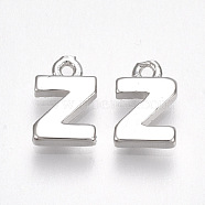 Brass Charms, Letter, Nickel Free, Real Platinum Plated, Letter.Z, 8x5x1.5mm, Hole: 0.8mm(KK-S350-167Z-P)