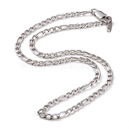 Women's 304 Stainless Steel Figaro Chain Necklace, with Lobster Claw Clasps, Stainless Steel Color, 17.91 inch(45.5cm)(NJEW-JN03262)