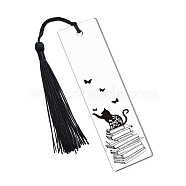 Cat & Book Pattern Transparent Acrylic Bookmarks, Tassel Bookmarks, Rectangle, Clear, 130x27x2mm(PW-WG99098-01)