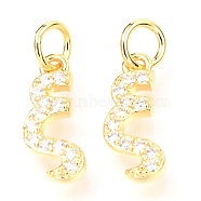 Brass Micro Pave Cubic Zirconia Charms, with Jump Rings, Greek Alphabet, Real 18k Gold Plated, Letter.X, 13.5x6x1.85mm, Jump Ring: 5x0.85mm, Hole: 3.3mm(ZIRC-O037-20G)