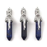 Natural Lapis Lazuli Dyed Pointed Pendants, Faceted Bullet Charms, with Rack Plating Platinum Plated Brass Fairy, 24x13mm, Hole: 5x8mm(G-Z033-15P-01)