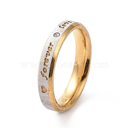 Crystal Rhinestone Word Forever Love Finger Rring, Two Tone 201 Stainless Steel Jewelry for Women, Golden & Stainless Steel Color, Inner Diameter: 17mm(RJEW-I089-20GP)