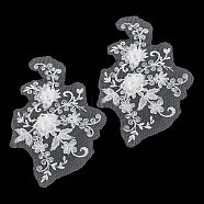 3D Flower Polyester Embroidery Appliques, Organza Ornament Accessories, White, 205~210x135~140x0.2~3mm(DIY-WH0043-93)