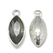 Alloy Glass Pendants, Faceted, Horse Eye, Platinum, Gray, 20x9x5mm, Hole: 1.5mm(PALLOY-T041-7x15mm-03)