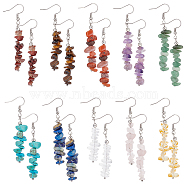 ANATTASOUL 10 Pairs 10 Style Natural & Synthetic Mixed Gemstone Chips Beaded Dangle Earrings for Women, 59~61mm, Pin: 0.7mm, 1 Pair/style(EJEW-AN0002-08)