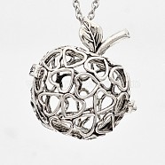 Hollow Brass Apple Cage Pendants, For Chime Ball Pendant Necklaces Making, Antique Silver, 32x29x20.5mm, Hole: 3.5x7mm, inner diameter: 20x21mm(KK-I597-09AS)