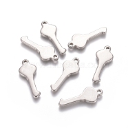 201 Stainless Steel Pendants, Key, Stainless Steel Color, 25x10x2mm, Hole: 2mm(STAS-D0002-23P)