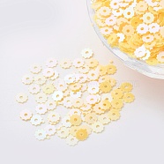 Ornament Accessories Plastic Paillette/Sequins Beads, Gear, Yellow, 4~5x0.1mm, Hole: 1mm(PVC-E001-03-RC01)