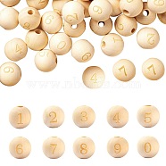 100Pcs 10 Style Unfinished Natural Wood European Beads, Large Hole Beads, Laser Engraved Pattern, Round with Number, BurlyWood, 15~16x14~15mm, Hole: 4mm, 10pcs/style(WOOD-LS0001-02)