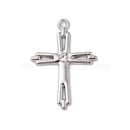 Alloy with Rhinestone Pendants, Cross Charms, Platinum, 41x29.9x3mm, Hole: 2mm(FIND-M021-24P-01)