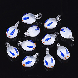 Handmade Lampwork Pendants, Rabbit, Blue, 20~22.5x11~12.5x7.5~9mm, Hole: 1.5~3mm(LAMP-N021-002A)