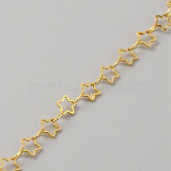 Brass Star & Oval Link Chains, with Spool, Soldered, Real 14K Gold Plated, Star: 5.5x5x0.5mm, 4x3x0.2mm, about 10 m/roll(CHC-TAC0002-07G)