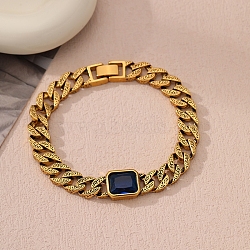 Alloy Rhinestone Bracelets, Curb Chains Bracelets for Couple, Capri Blue, 8-7/8 inch(22.5cm)(PW-WG49476-02)