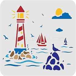 Large Plastic Reusable Drawing Painting Stencils Templates, for Painting on Scrapbook Fabric Tiles Floor Furniture Wood, Rectangle, Lighthouse Pattern, 297x210mm(DIY-WH0202-137)