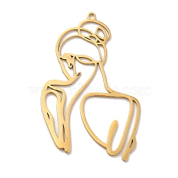 201 Stainless Steel Pendants, Women Charms, Golden, 41x26x1mm, Hole: 1.5mm(STAS-E175-14G)