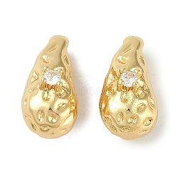 Brass Micro Pave Cubic Zirconia Charms, Teardrop, Real 18K Gold Plated, 12x6.5x8mm, Hole: 1.6mm(KK-P283-27B-G)