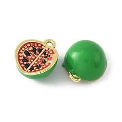 2Pcs Brass Charms, with Enamel, Real 18K Gold Plated, Watermelon & Strawberry Charm, Watermelon, 13x10.5x7mm, Hole: 1.4mm(KK-YW0003-29A)