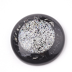 Resin Cabochons, with Glitter Powder, Half Round, Black, 18x5mm(CRES-T008-20A)