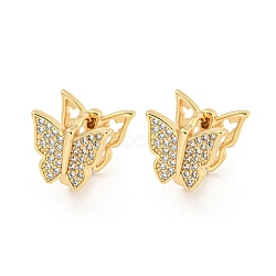 Brass Pave Clear Cubic Zirconia Hoop Earrings, Butterfly, Real 16K Gold Plated, 13x14.5mm(EJEW-M258-18G)