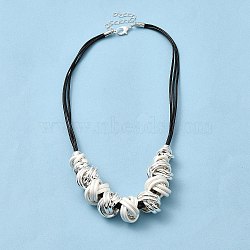 Alloy Knot Beaded Pendant Necklace with Waxed Ropes for Women, Silver, 17.36 inch(44.1cm)(NJEW-Q391-04S)