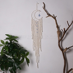 Bohemian Handmade Cotton Cord Macrame Woven Tapestry Wall Hanging Ornaments, Resin Evil Eye Charm for Bedroom Living Room Decoration, Moon, 60~90mm(PW-WG65450-05)