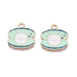 Alloy Enamel Pendants, Lead Free & Cadmium Free, Shell Shape Charm, Golden, Aquamarine, 18x17.2x1mm, Hole: 2mm(ENAM-T020-66A)