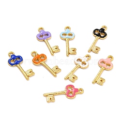 Golden Alloy Enamel Pendants, Long-Lasting Plated, Key, Mixed Color, 27x12x2mm, Hole: 1.8mm(KK-P197-06G)