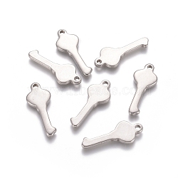 Non-Tarnish 201 Stainless Steel Pendants, Key, Stainless Steel Color, 25x10x2mm, Hole: 2mm(STAS-D0002-23P)