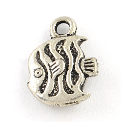 Alloy Fish Charms, Tibetan Style, Lead Free & Nickel Free, Antique Silver, 15x11x3.5mm, Hole: 2mm, about 800pcs/1000g(TIBEP-R336-057AS-FF)