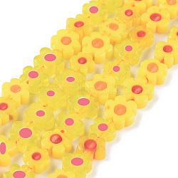 Handmade Millefiori Glass Bead Strands, Flower, Yellow, 6.4~9x3.2mm, Hole: 1mm, about 56pcs/Strand, 15.75''(40cm)(LAMP-J035-8mm-06)