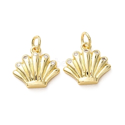 Brass Micro Pave Clear Cubic Zirconia Charms, Animal Charms, Lead Free & Cadmium Free, Rack Plating, Long-Lasting Plated, Real 18K Gold Plated, Shell Shape, 13.5x14x3.5mm, Hole: 3.3mm(CU-E003-18G-02)