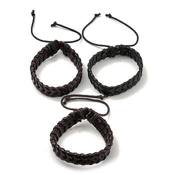 Adjustable PU Leather & Waxed Braided Cord Bracelet, Mixed Color, Inner Diameter: 2-3/8~3-1/2 inch(6~8.9cm)