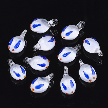 Handmade Lampwork Pendants, Rabbit, Blue, 20~22.5x11~12.5x7.5~9mm, Hole: 1.5~3mm