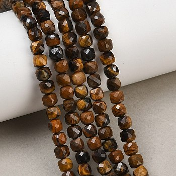 Natural Tiger Eye Beads Strands, Faceted, Cube, 4.5~5x4.5~5x4.5~5mm, Hole: 0.8mm, about 80pcs/strand, 15.35''(39cm)