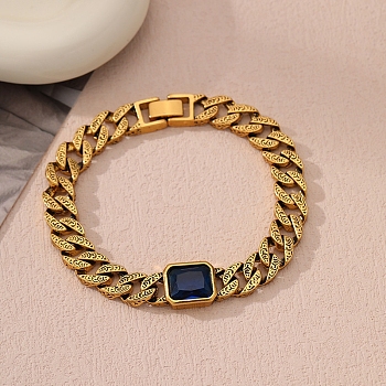 Alloy Rhinestone Bracelets, Curb Chains Bracelets for Couple, Capri Blue, 8-7/8 inch(22.5cm)