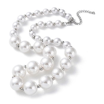 Plastic Pearl Graduated Beaded Necklace, with 304 Stainless Steel Clasps, Stainless Steel Color, 17.52 inch(44.5cm)