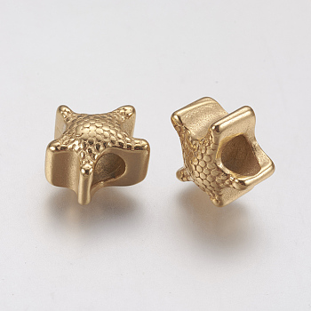 Ion Plating(IP) 304 Stainless Steel European Beads, Large Hole Beads, Star, Golden, 12.5x12.5x8mm, Hole: 4.5mm