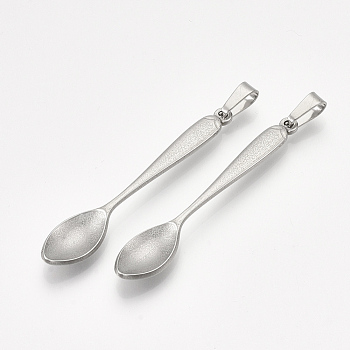 304 Stainless Steel Big Pendants, Spoon Shape, Stainless Steel Color, 52.5x9.5x4mm, Hole: 7.5x4mm