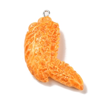 Imitaiton Food Resin Pendants, with Platinum Plated Iron Loops, Chicken Wing, 43x36x10mm, Hole: 2mm