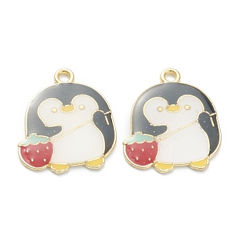 Alloy Enamel Pendants, for DIY Accessories, Penguin with Strawberry, Light Gold, Lead Free & Cadmium Free, Black, 24x20x1.5mm, Hole: 2mm