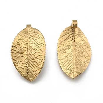 304 Stainless Steel Leaf Pendants, Golden, 28x17.5x1mm, Hole: 3mm