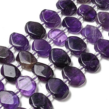 Natural Amethyst Beads Strands, with Seed Beads, Faceted Rectangle, 12~14.5x16~18x5~7mm, Hole: 1.2mm, about 23pcs/strand, 14.84 inch(37.7cm)