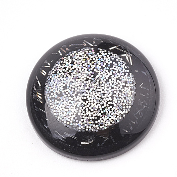 Resin Cabochons, with Glitter Powder, Half Round, Black, 18x5mm