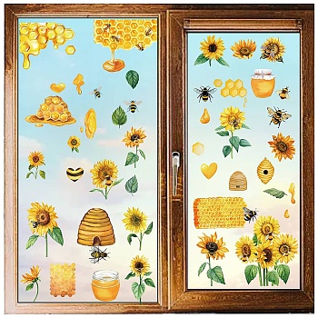 8 Sheets 8 Styles Bees Theme PVC Waterproof Wall Stickers, Self-Adhesive Decals, for Window or Stairway Home Decoration, Rectangle, Flower, 200x145mm, about 1 sheets/style