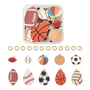 DIY Sports Themed Pendants Jewelry Making Finding Kits, Including Football & Volleyball & Basketball Acrylic & Alloy Enamel Pendants, Mixed Color, 60Pcs/box