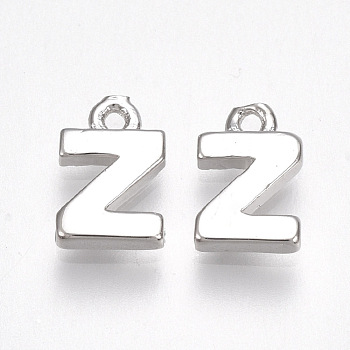 Brass Charms, Letter, Nickel Free, Real Platinum Plated, Letter.Z, 8x5x1.5mm, Hole: 0.8mm