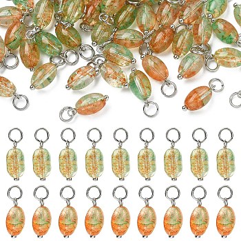 50Pcs Glass Pendants, Oval Charms, with 304 Stainless Steel Jump Rings, Stainless Steel Color, 17mm, Jump Rings: 5x0.8mm, Inner Diameter: 3.5mm