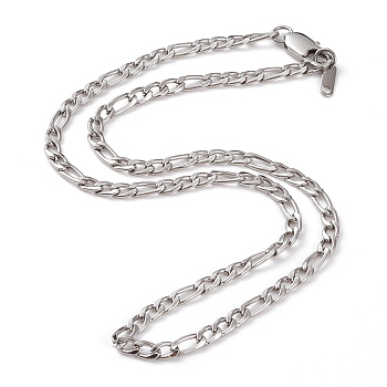 Women's 304 Stainless Steel Figaro Chain Necklace, with Lobster Claw Clasps, Stainless Steel Color, 17.91 inch(45.5cm)