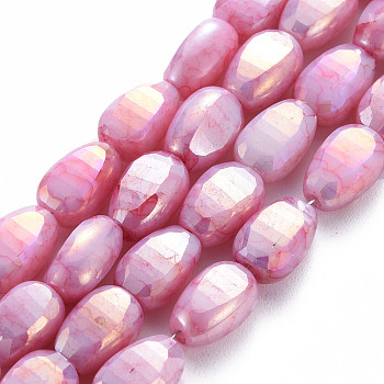 Opaque Baking Painted Crackle Glass Beads Strands, Faceted, AB Color Plated, Melon Seeds, Indian Red, 9x6x4.5mm, Hole: 1.2mm, about 50pcs/strand, 17.32 inches(44cm)